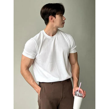 Riolio Men's Summer T-shirt Small Neckline Slim Short Sleeves Muscle-looking Suit Inner Wear Foreign Trade Cross-border Wholesale